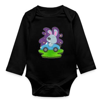 Rabbit Car - Organic Longsleeve Baby Bodysuit - black - Front