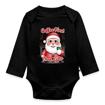 Weihnachtsmann mit Kaffee - Baby Bio-Langarm-Body - Schwarz - Vorne