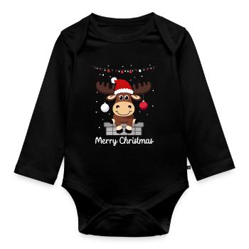 Sweet Christmas Moose - Organic Longsleeve Baby Bodysuit - black - Front