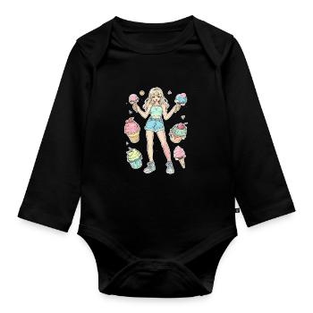 Fille de crème glacée - Body Bébé bio manches longues - noir - Devant