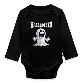 halloween, fantôme, fêter halloween - Body Bébé bio manches longues - noir - Devant