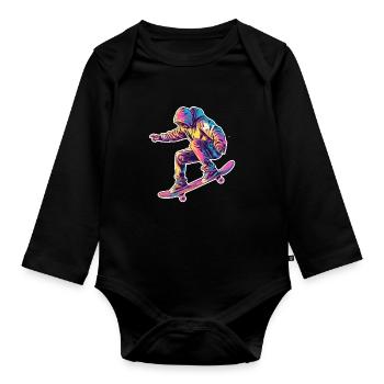 Retro Skateboarder - Baby Bio-Langarm-Body - Schwarz - Vorne