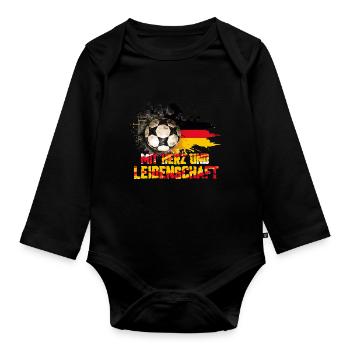 Germany Fan – With Heart and Passion - Organic Longsleeve Baby Bodysuit - black - Front