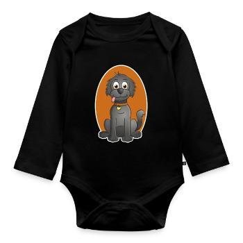 Illustration joyeuse d’un chien dans le style de dessin animé - Body Bébé bio manches longues - noir - Devant