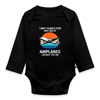 Pilot Airplane - Organic Longsleeve Baby Bodysuit - black - Front