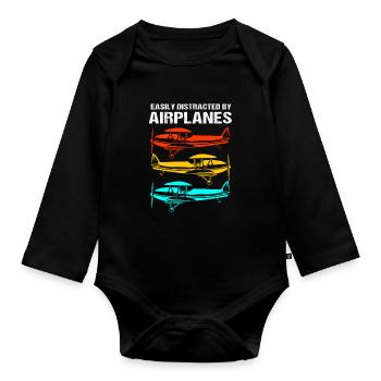 Pilot Airplane - Organic Longsleeve Baby Bodysuit - black - Front