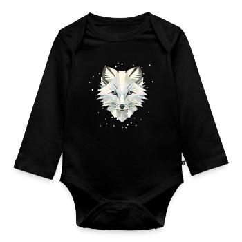 Zauberhaftes Polarfuchs-in geometrischer Eleganz - Baby Bio-Langarm-Body - Schwarz - Vorne