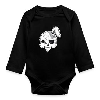 Crâne de lapin pirate avec cerveau et oreille de lapin - Body Bébé bio manches longues - noir - Devant