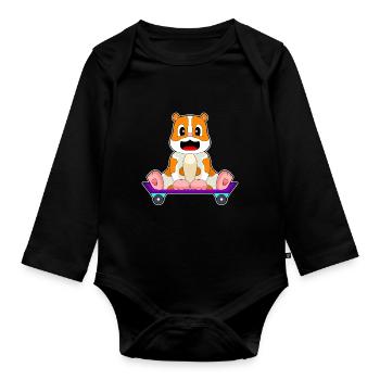Hamster Skater Skateboard - Organic Longsleeve Baby Bodysuit - black - Front