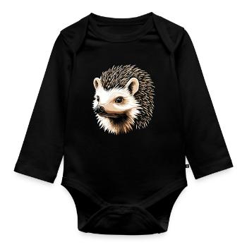 Igel Weißbauchigel Stacheligel Liebe Süßer Igel - Baby Bio-Langarm-Body - Schwarz - Vorne