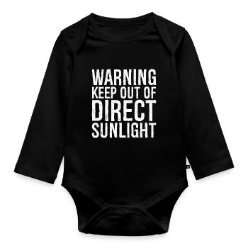 warning keep out of direct sunlight funny - Organic Longsleeve Baby Bodysuit - black - Front