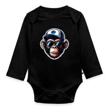Affe Brille Cap - Baby Bio-Langarm-Body - Schwarz - Vorne