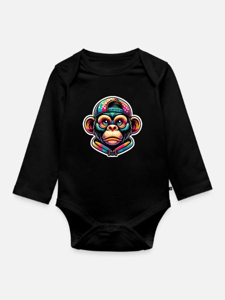 Affe Hoodie Cap bunt - Langærmet babybody, økologisk bomuld - sort