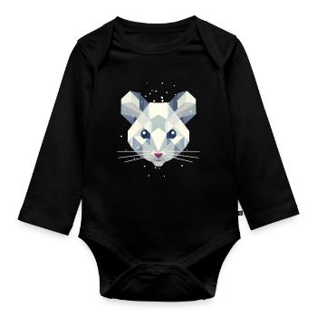 Geometrische Schneemaus – Winterliches Tierporträt - Baby Bio-Langarm-Body - Schwarz - Vorne