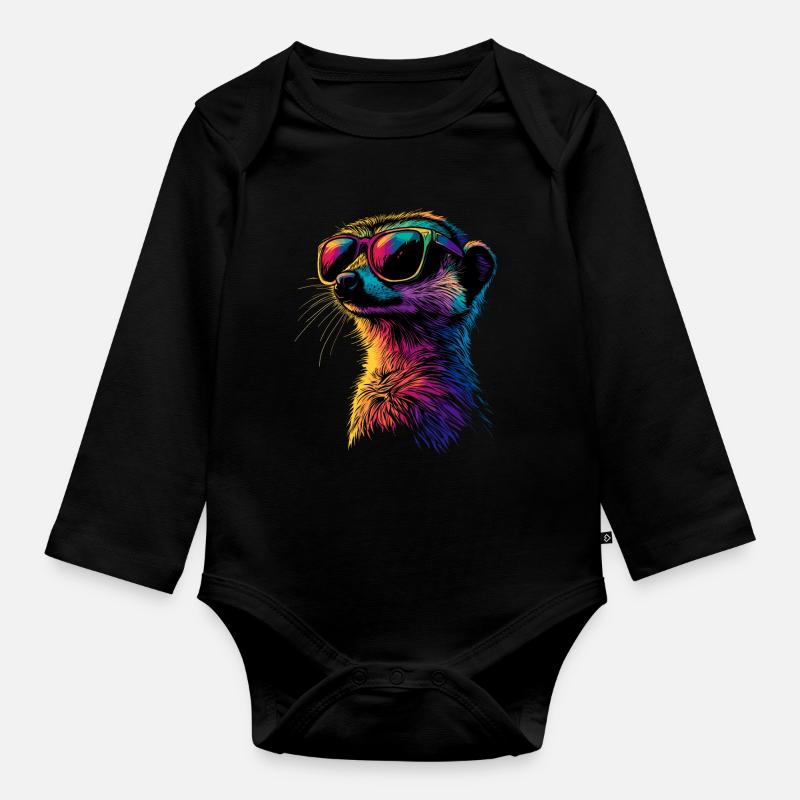 Erdmännchen Sonnenbrille Bunt Süßes Erdmännchen - Baby Bio-Langarm-Body - Schwarz