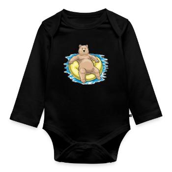 Bär Schwimmen Schwimmring Sommer - Baby Bio-Langarm-Body - Schwarz - Vorne