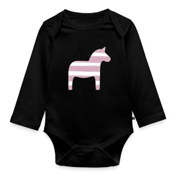 Dala Horse Stripe Rosa Niña Decoración Escandinava - Body orgánico de manga larga para bebé - negro - delante