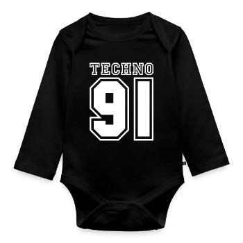 TECHNO 91 - Organic Longsleeve Baby Bodysuit - black - Front