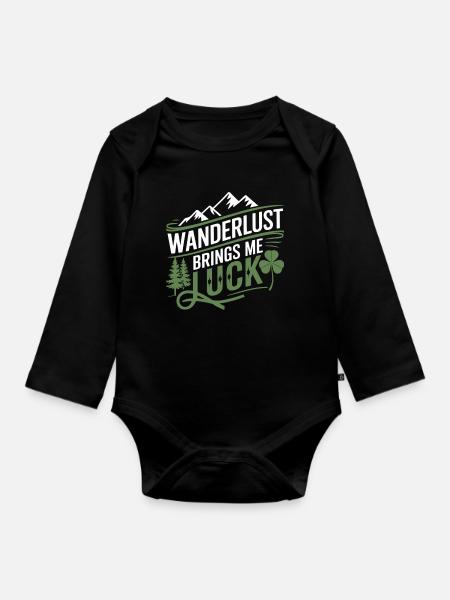 Wanderlust brings me luck - Organic Longsleeve Baby Bodysuit - black