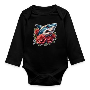 Roses de requin - Body Bébé bio manches longues - noir - Devant