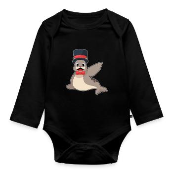 Phoque marié chapeau haut de forme mariage - Body Bébé bio manches longues - noir - Devant