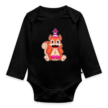 Squirrel Birthday Cake - Organic Longsleeve Baby Bodysuit - black - Front