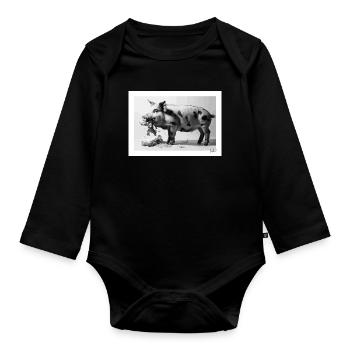 Schwein isst Salat - Baby Bio-Langarm-Body - Schwarz - Vorne