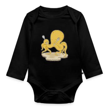 Octopus Cutlery Cooking Kitchen - Organic Longsleeve Baby Bodysuit - black - Front