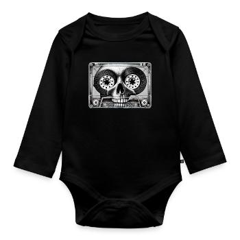 Cassette Skull - Soundtrack des Lebens - Baby Bio-Langarm-Body - Schwarz - Vorne