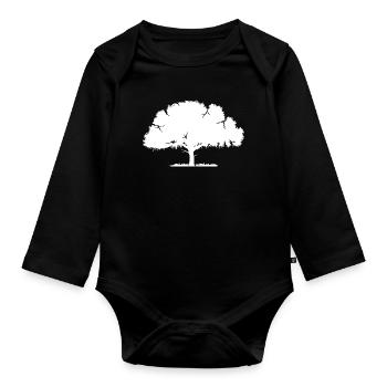 Eiche Baum Wald Natur Vektor Illustration Symbol - Baby Bio-Langarm-Body - Schwarz - Vorne