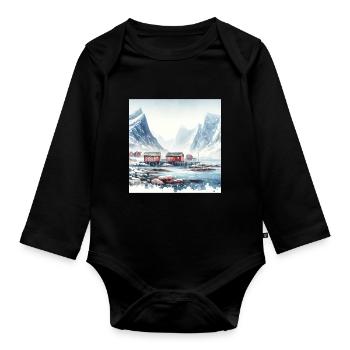 Lofoten Mountains & Rorbuer Scandinavia Norway - Organic Longsleeve Baby Bodysuit - black - Front