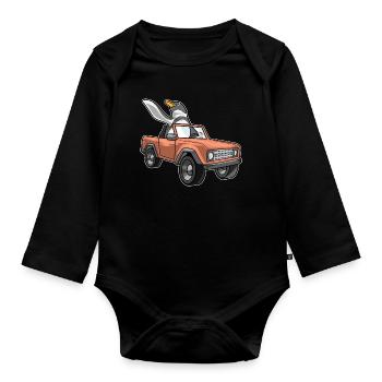 Penguin Car - Organic Longsleeve Baby Bodysuit - black - Front
