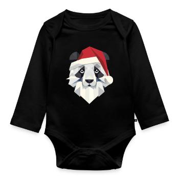 Merry Christmas Panda in Modern Style - Organic Longsleeve Baby Bodysuit - black - Front