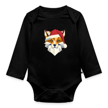 Fuchs mit Weihnachtsmütze- Kunst für die Feiertage - Baby Bio-Langarm-Body - Schwarz - Vorne