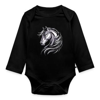 Pony Riding Pony Foal Rider Ponies Riding Pony Farm - Organic Longsleeve Baby Bodysuit - black - Front