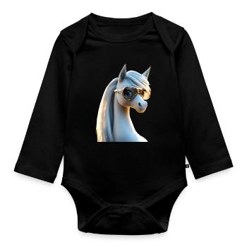 Pony Riding Pony Foal Rider Ponies Riding Pony Farm - Organic Longsleeve Baby Bodysuit - black - Front