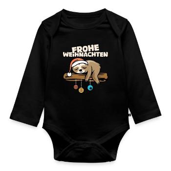 Frohe Weihnachten Faultier comic cartoon Symbol - Baby Bio-Langarm-Body - Schwarz - Vorne