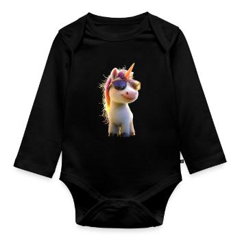 Unicorn Rider Pony Farm Horses Riding Unicorns - Organic Longsleeve Baby Bodysuit - black - Front