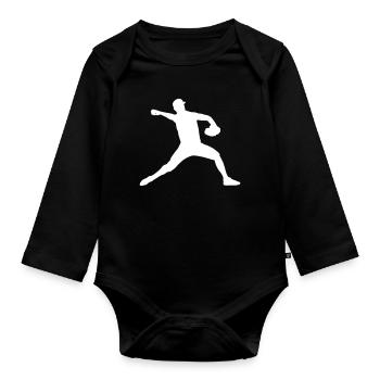 Baseball Batting Ball Pitcher Gift - Organic Longsleeve Baby Bodysuit - black - Front