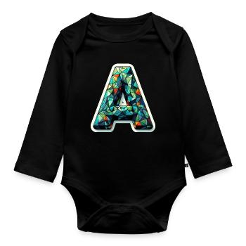 Buchstabe A Polygon bunt - Baby Bio-Langarm-Body - Schwarz - Vorne