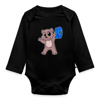 10th Birthday Motif Bear - Ten - 10 Years - Organic Longsleeve Baby Bodysuit - black - Front