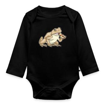 Frog Pizza - Organic Longsleeve Baby Bodysuit - black - Front