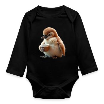Baby Pesto Pinguin liebt es Kaffee zu trinken - Baby Bio-Langarm-Body - Schwarz - Vorne