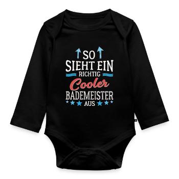 So sieht ein richtig cooler Bademeister aus - Baby Bio-Langarm-Body - Schwarz - Vorne