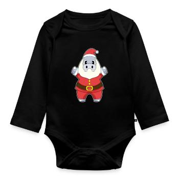 Nilpferd Weihnachten Weihnachtsmann - Baby Bio-Langarm-Body - Schwarz - Vorne