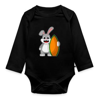 Bunny Surfing Surfboard Summer - Organic Longsleeve Baby Bodysuit - black - Front
