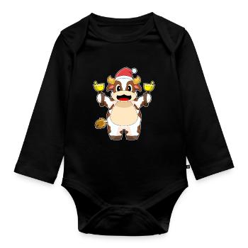 Cloches de Noël Vache Noël - Body Bébé bio manches longues - noir - Devant