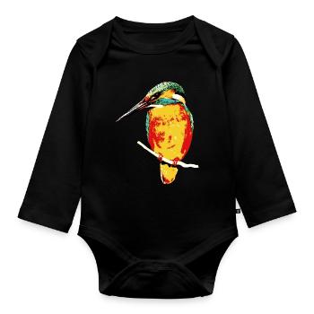 Living bird art on textiles - Organic Longsleeve Baby Bodysuit - black - Front