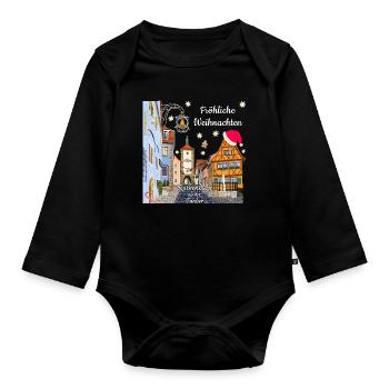 Rothenburg ob der Tauber, Merry Christmas - Organic Longsleeve Baby Bodysuit - black - Front