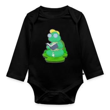 Turtle Nerd Book Glasses - Organic Longsleeve Baby Bodysuit - black - Front